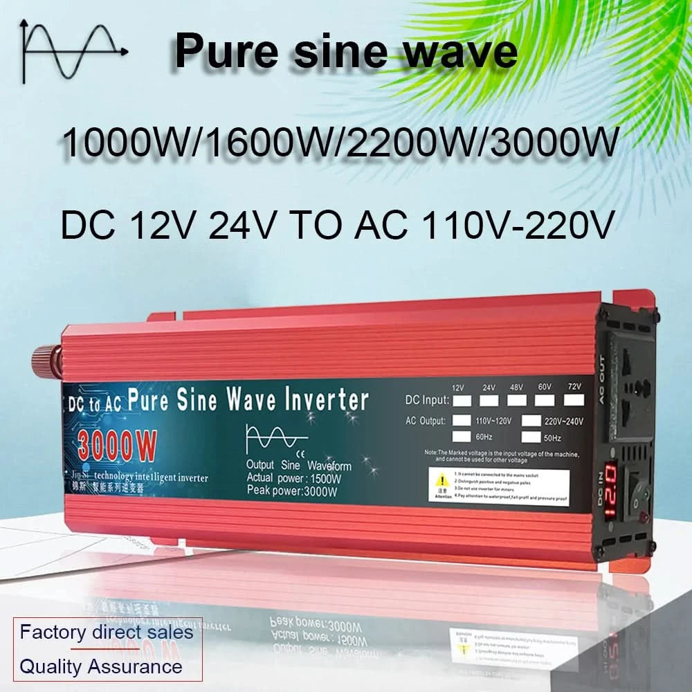 Reiner Sinus-Wechselrichter 12V/24V auf AC110V 220V 1000W 2000W 3000W Spannungswandler Leistungswandler Solar-Wechselrichter LED-Anzeige