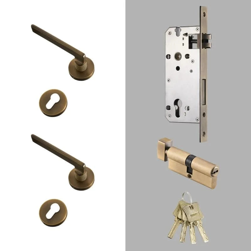 Dooroom Messing Türdrücker, geräuschlos, Schwarz-Gold, für Schlafzimmer, Badezimmer, Holztür, Schloss-Set, Blindgriffknauf