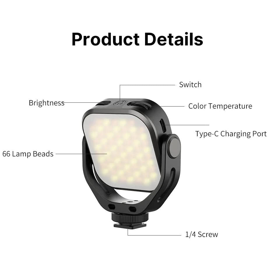 Ulanzi VIJIM VL66 3200k-6500k Vlog Fülllicht 360° drehbares LED-Videolicht mit erweiterter Kaltschuhhalterung 2000mAh Akku mit Lichtstativ