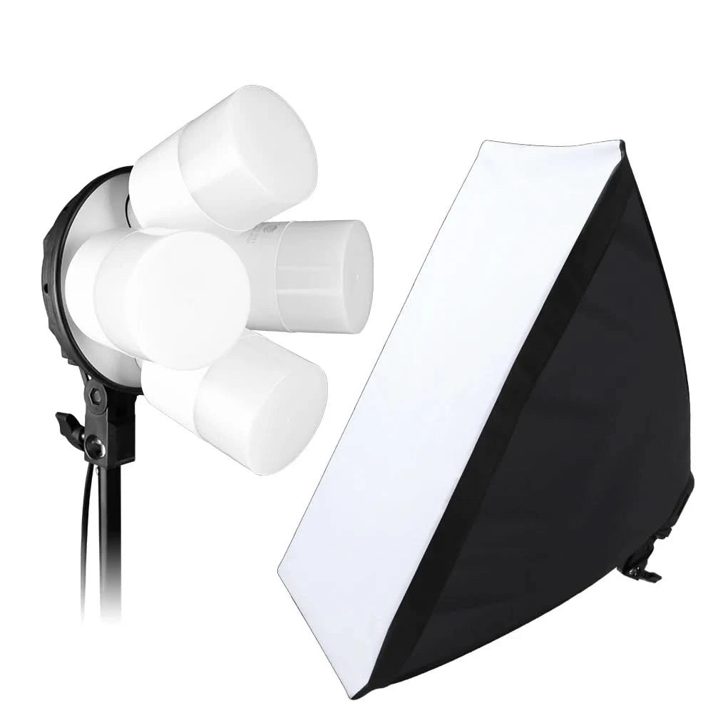 SH Fotostudio Softbox Licht-Kit Fotoausrüstung Vier Lampenfassungen Dauerlichtsystem mit E27 Glühbirnenzubehör