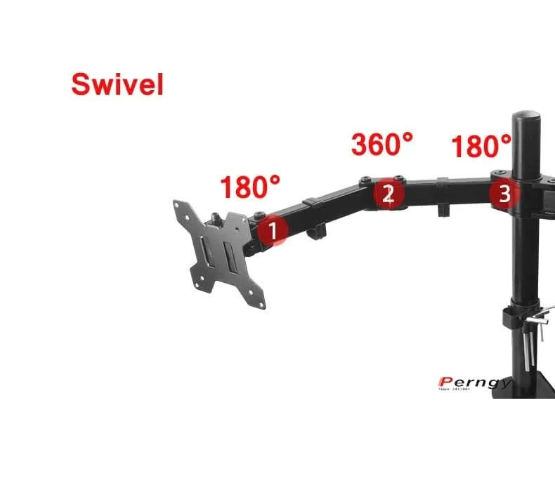 D-MOUNT MS02 9.9kg pro Kopf voll bewegliche 360° drehbare Halterung für zwei 10"-27" Monitore, Tischhalterung, langer Arm mit Klemme und Kabeldurchführung