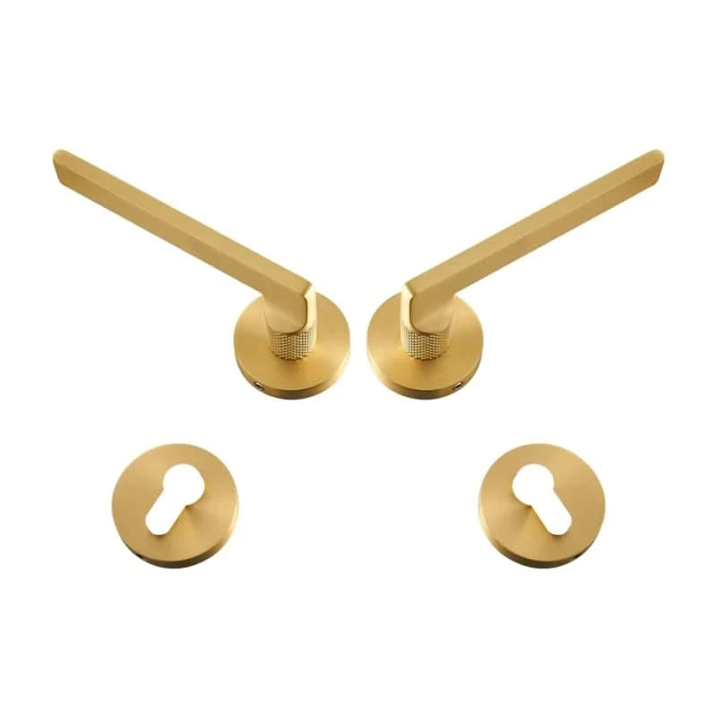 Dooroom Messing Türdrücker, geräuschlos, Schwarz-Gold, für Schlafzimmer, Badezimmer, Holztür, Schloss-Set, Blindgriffknauf