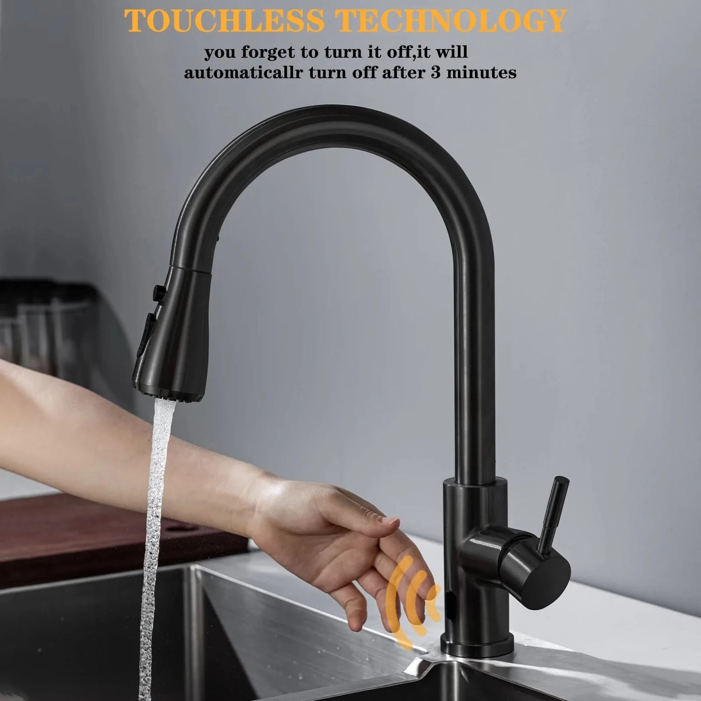 Smarte berührungslose Küchenarmatur gebürstet ausziehbar Infrarot-Sensor Armaturen Schwarz/Nickel Infrarot-Wassermischer Armaturen