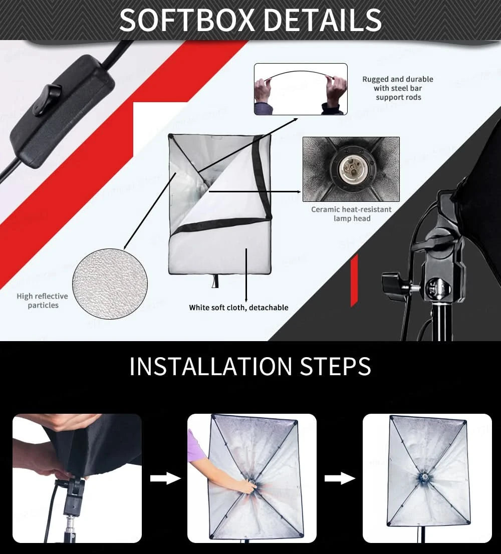 Studio-Kit Foto Softbox Lichtbox Beleuchtung Einzelne Led-Lampe mit Stativ Fotografie Shooting Soft Box Blitz E27 Zubehör