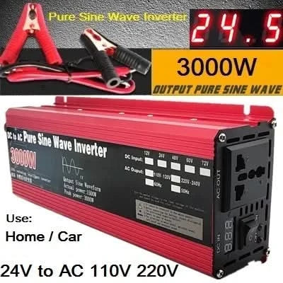 Reiner Sinus-Wechselrichter 12V/24V auf AC110V 220V 1000W 2000W 3000W Spannungswandler Leistungswandler Solar-Wechselrichter LED-Anzeige