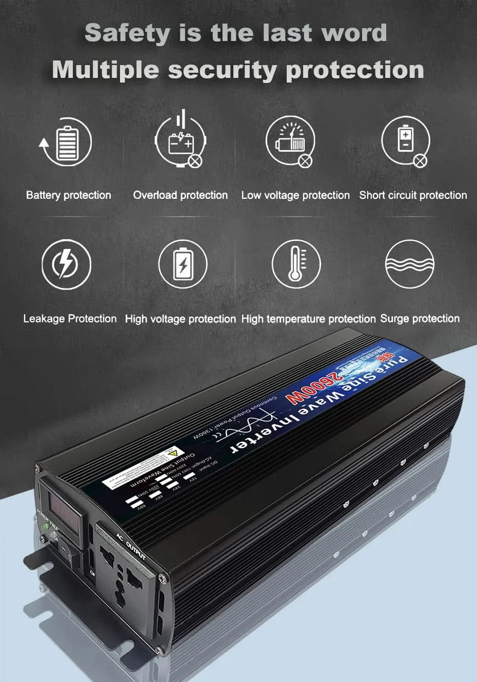 Pure Sine Wave Inverter 12V 24V 110V 220V 1000w 2000w 2600w Inversor 12V 48V to 220V Power Solar Inverter Converter LED Display