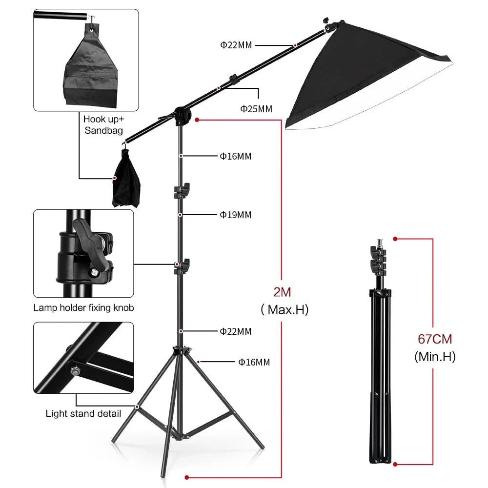 Fotohintergrundrahmen Ständer Softbox Beleuchtungsset Fotostudio-Ausrüstungszubehör mit 3 Hintergrundstoffen und Stativ