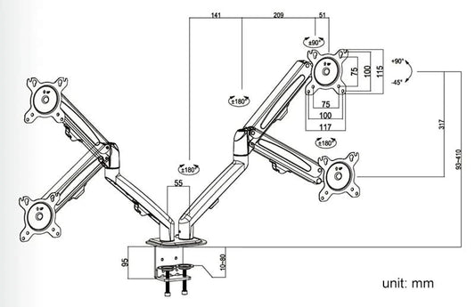Hyvarwey G08-24 Dual Monitor Desktop Mount Bracket for 13 to 27-Inch LCD Screens Rotate & Tilt Adjust Two-Arm Desk Stand Support