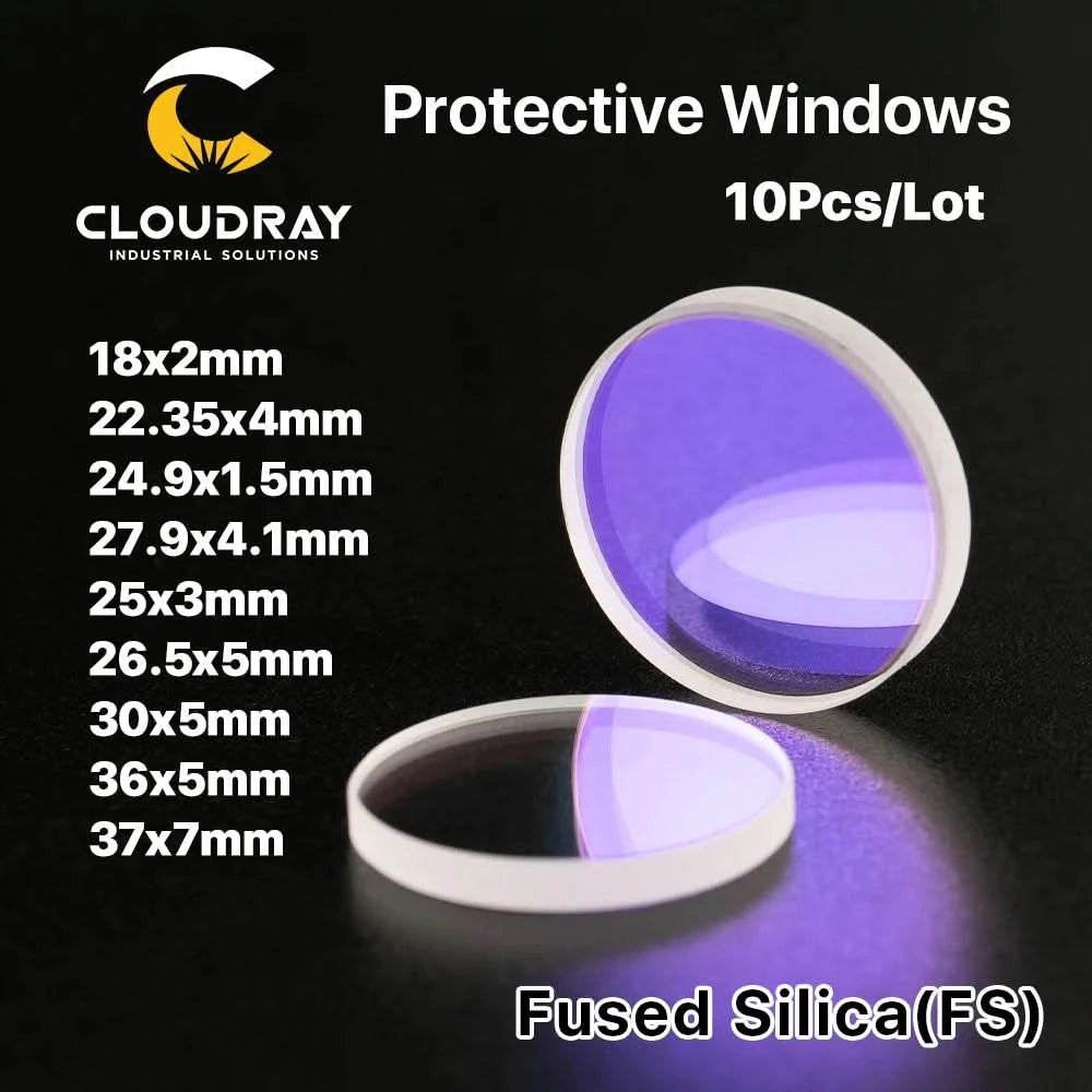 Cloudray 10 Stück Bestseller Optische Laserschutzfenster 18*2 27,9*4,1 30*5 37*7 1064nm Quarzglas für Laserkopf