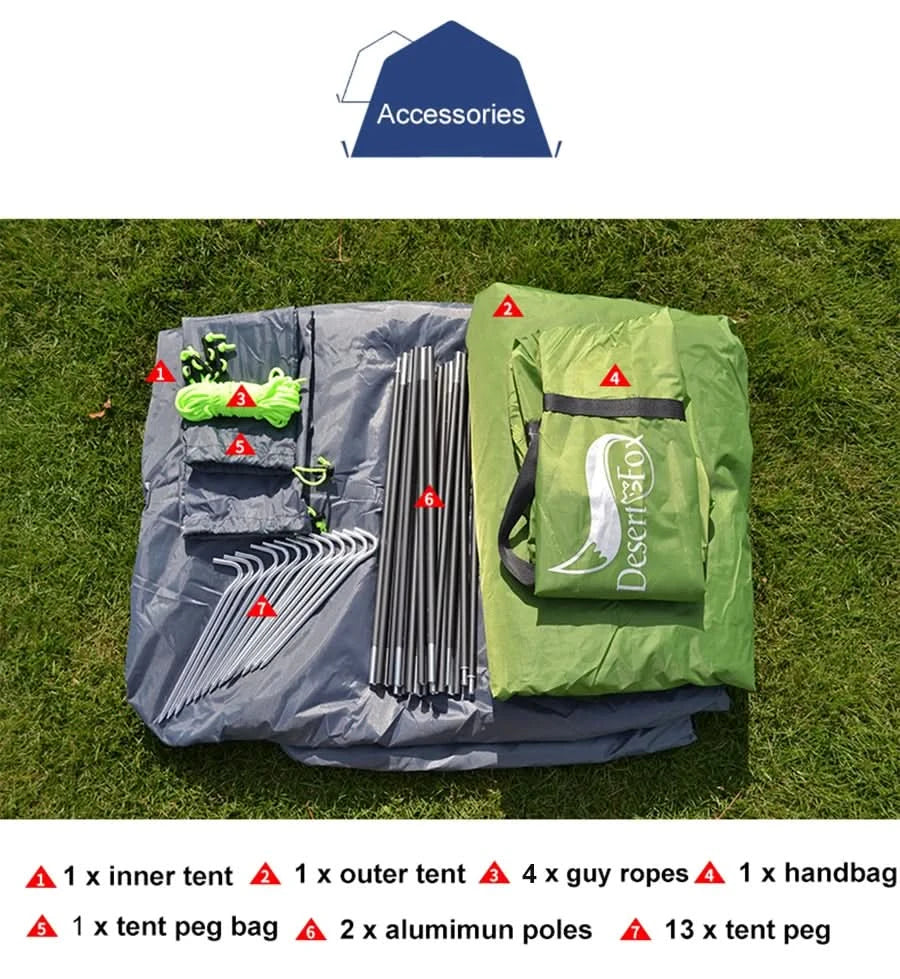 Desert&Fox 1-Personen-Trekkingzelt Einzel-Campingzelte Wasserdichtes Leichtes tragbares Zelt mit Tragetasche für Strandreisen Picknick