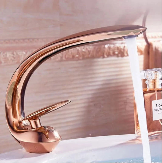 Rose Gold Basin Faucet Modern Bathroom Sink Mixer Tap Brass Wash basin Faucet Single Handle Single Hole  Crane For Bathroom