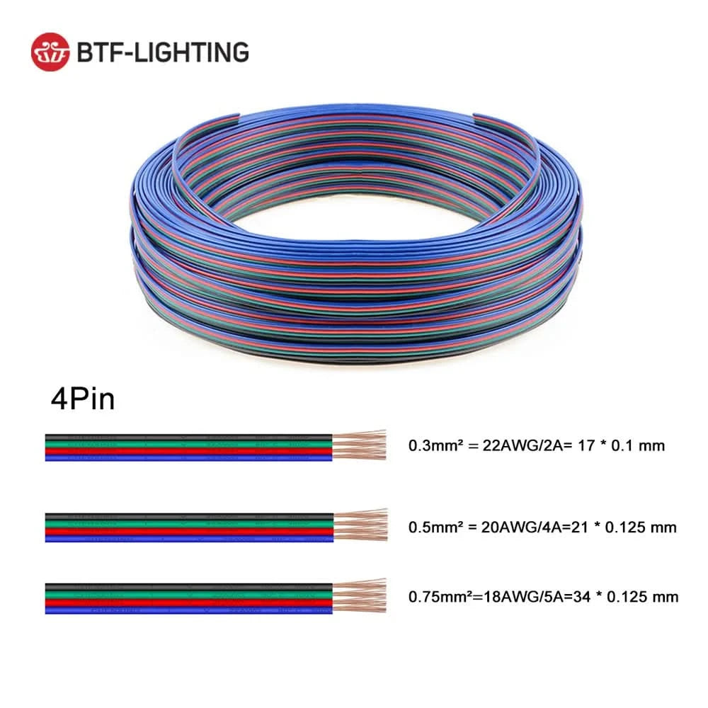10m 2pin to 6pin Electric Wires 24AWG 22AWG 20AWG 18AWG WS2812B WS2815 RGBCCT RGBW FCOB COB LED Cable Connector Extension Wire