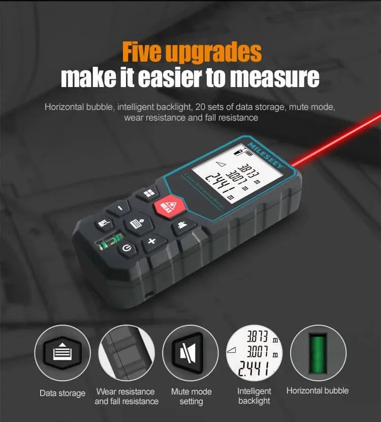 Mileseey Laser-Entfernungsmesser Elektronisches Laser-Messrad Digitales Laser-Entfernungsmessgerät Trena Metro Laser-Entfernungsmesser Maßband