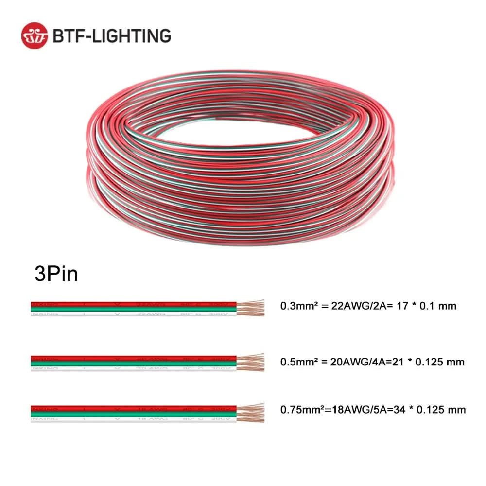 10m 2pin to 6pin Electric Wires 24AWG 22AWG 20AWG 18AWG WS2812B WS2815 RGBCCT RGBW FCOB COB LED Cable Connector Extension Wire