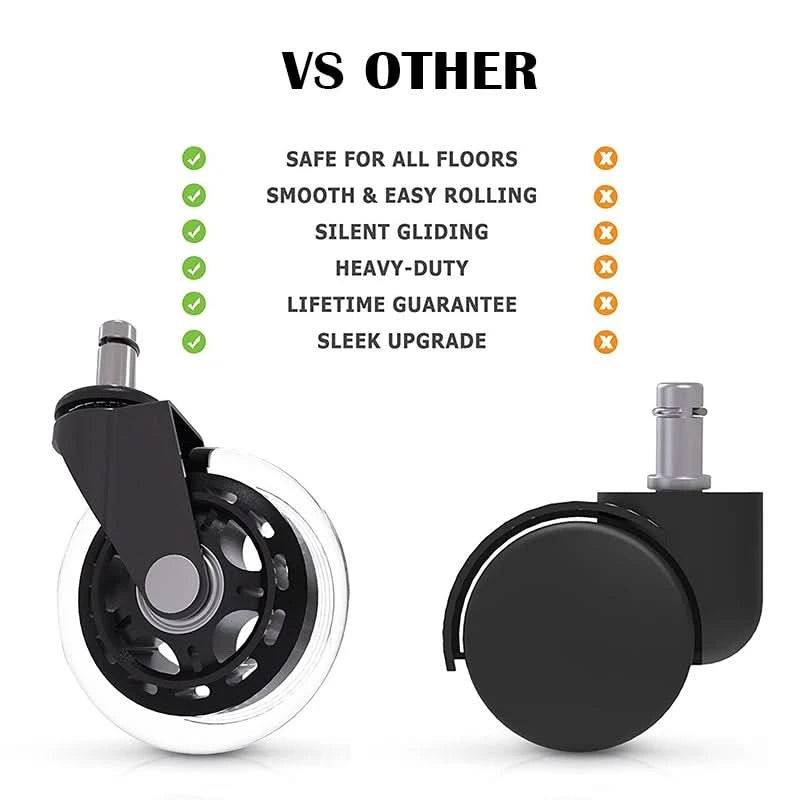 5PCS KAK 3" Universal Mute Wheel Office Chair Caster Replacement 60KG Casters Rubber Soft Safe Roller Furniture Wheel Hardware