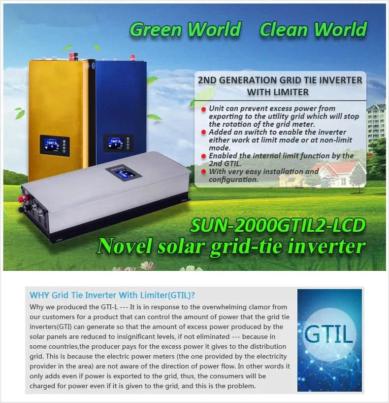 Y&H 2000W Solar Grid Micro Inverter Battery Discharge Power Mode With Limiter Sensor PV DC 45-90V AC 220V MPPT Solar Converter