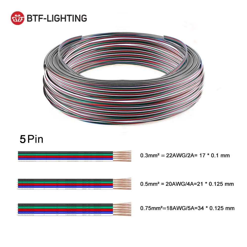 10m 2pin to 6pin Electric Wires 24AWG 22AWG 20AWG 18AWG WS2812B WS2815 RGBCCT RGBW FCOB COB LED Cable Connector Extension Wire