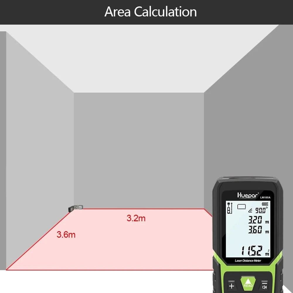 Laser Rangefinder 330Ft/100M(165Ft/ 50M 390Ft/120M)Backlit LCD Laser Measure M/In/Ft with Li-ion Battery & Electric Angle Sensor