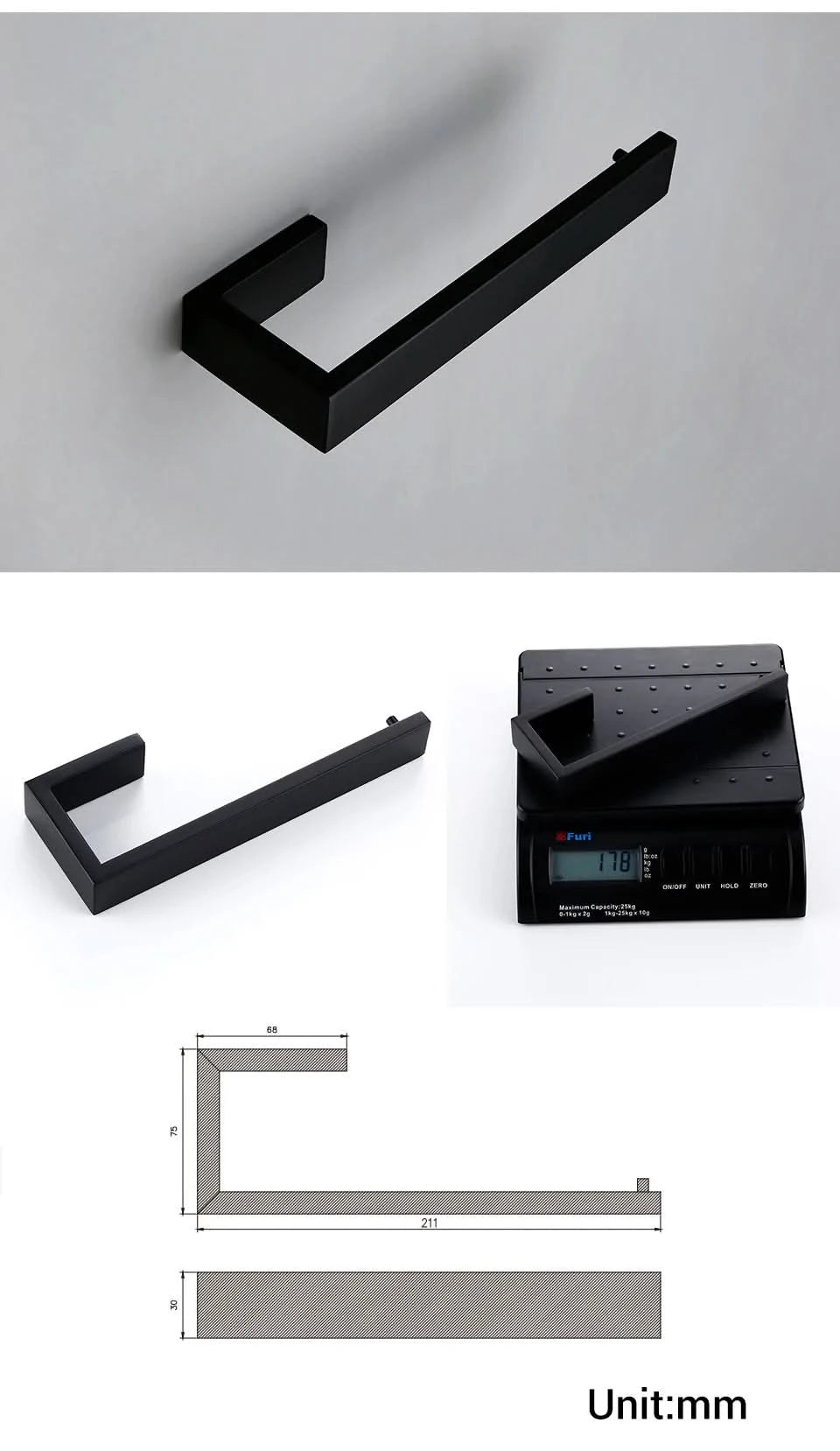 Stainless Steel Black Wall Mounted Screw Hook Paper Holder Towel/ Tissue Holder Towel Bar Bathroom Accessories