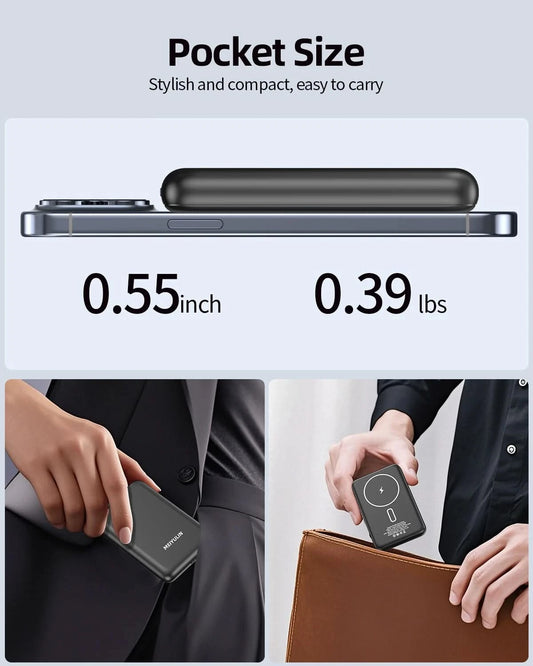 Magnetic Wireless 10000mAh Power Bank Fast Charging Metal Cool Touch Ultra-Thin Portable PD20W Powerbank for iPhone Xiaomi