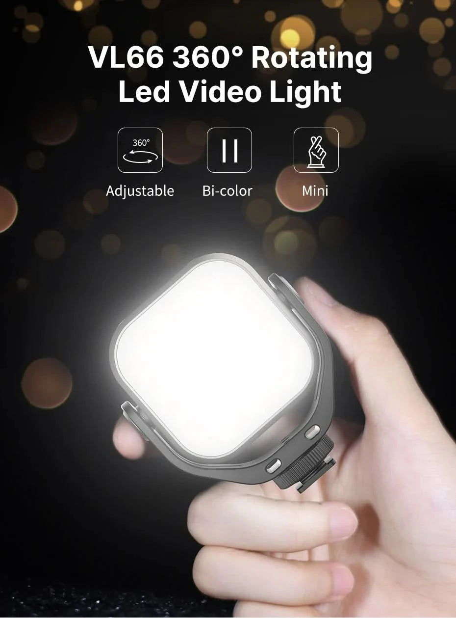 Ulanzi VIJIM VL66 3200k-6500k Vlog Fülllicht 360° drehbares LED-Videolicht mit erweiterter Kaltschuhhalterung 2000mAh Akku mit Lichtstativ