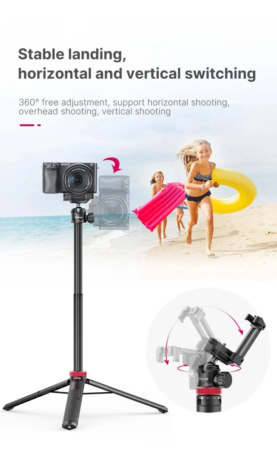 Ulanzi MT-44 ausziehbares Vlog Live-Streaming Stativ mit Handyhalterung 42 Zoll für DSLR SLR Kamera GoPro Smartphone