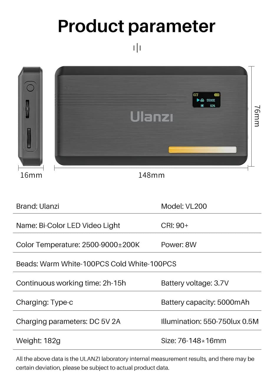 Ulanzi VIJIM VL81 VL200 3200k-5600K Dimmbare Mini-LED-Videoleuchte für Smartphone-SLR-Kameras, wiederaufladbar, Vlog, 3000mAh, Aufhelllicht