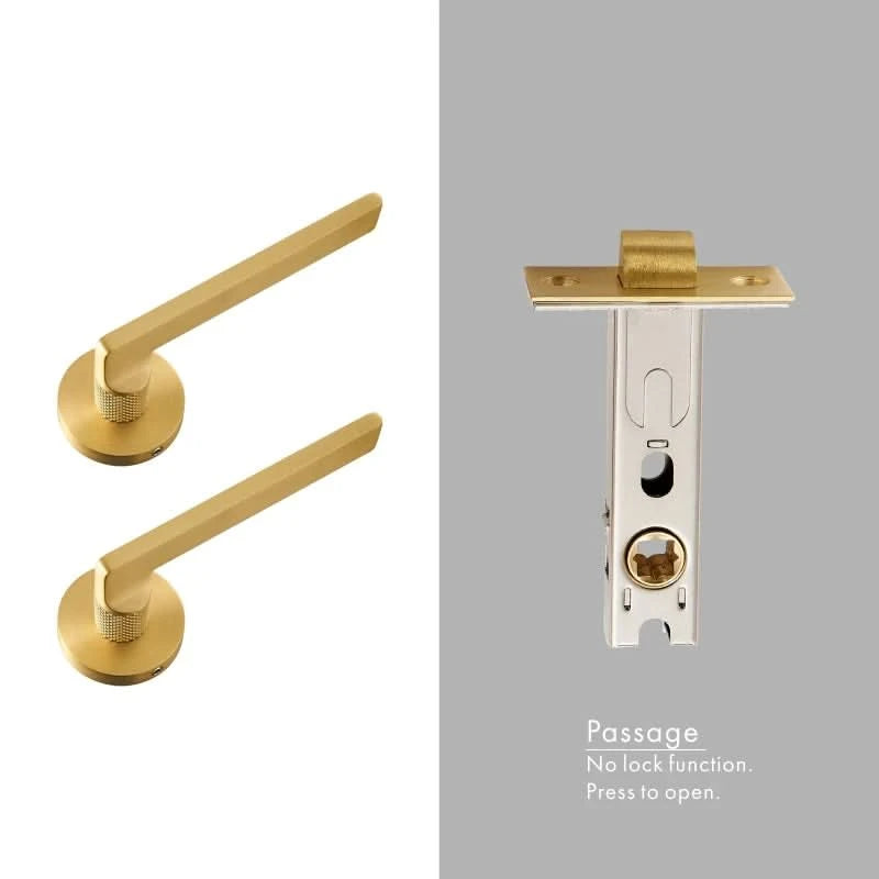 Dooroom Messing Türdrücker, geräuschlos, Schwarz-Gold, für Schlafzimmer, Badezimmer, Holztür, Schloss-Set, Blindgriffknauf