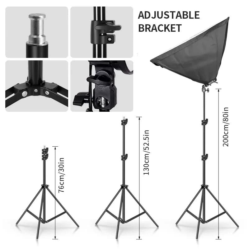 SH Fotostudio Softbox Licht-Kit Fotoausrüstung Vier Lampenfassungen Dauerlichtsystem mit E27 Glühbirnenzubehör