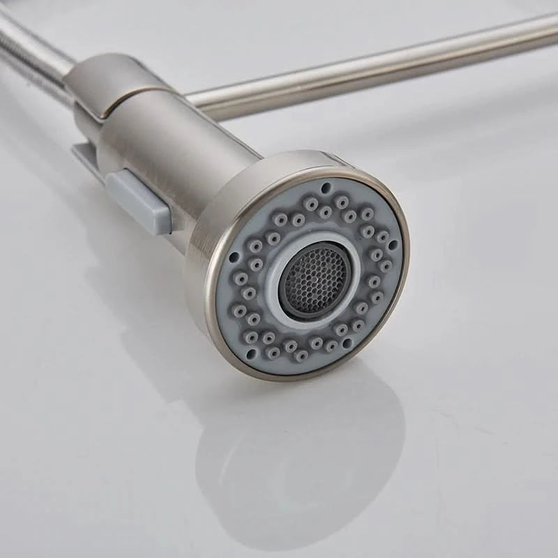 Küchenarmatur aus gebürstetem Nickel mit Ausziehbrause, Heiß- und Kaltwasserhahn, Messing, drehbar, Küchenmischbatterie, Wasserhahn