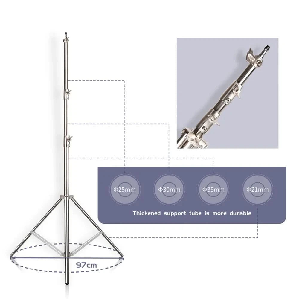 2/2.8M Edelstahl-Aluminiumlegierung Stativ Faltbares Leuchtenstativ Stativ Fotografie C-Stand für Spotlicht Softbox Fotostudio