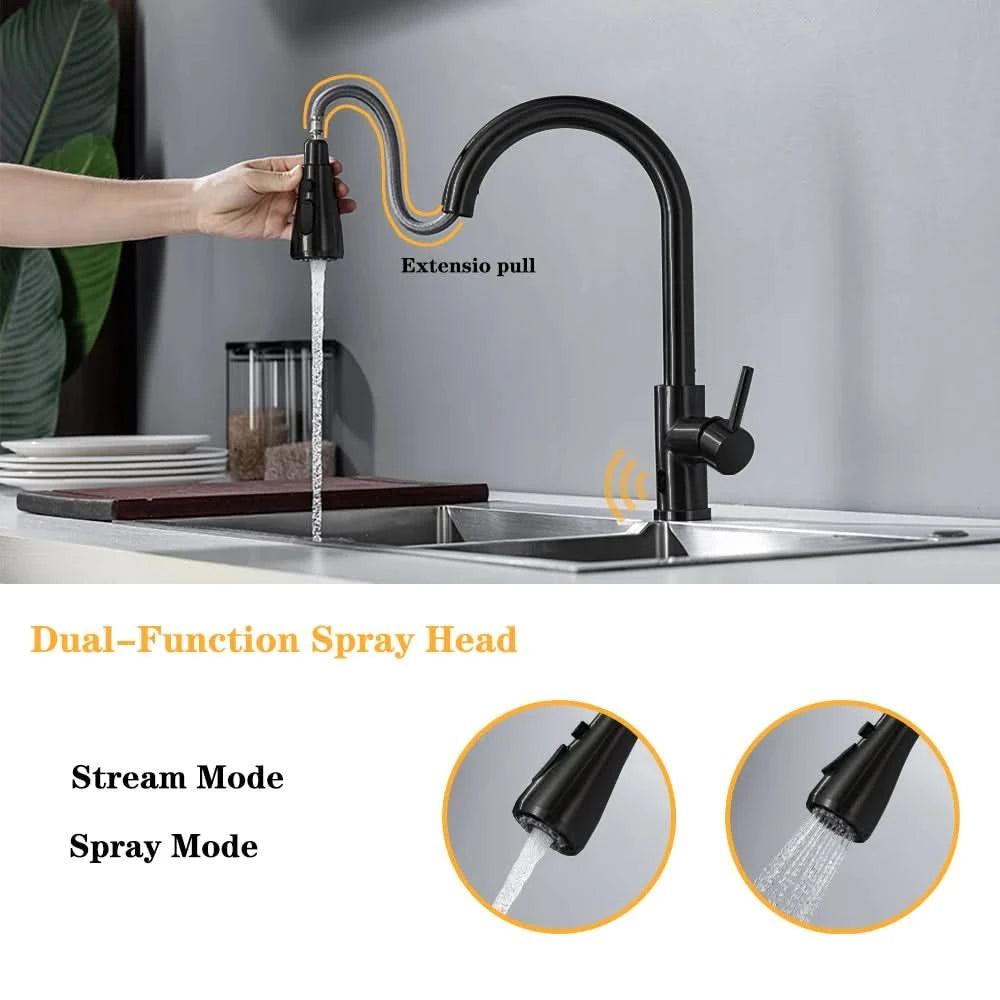 Smarte berührungslose Küchenarmatur gebürstet ausziehbar Infrarot-Sensor Armaturen Schwarz/Nickel Infrarot-Wassermischer Armaturen