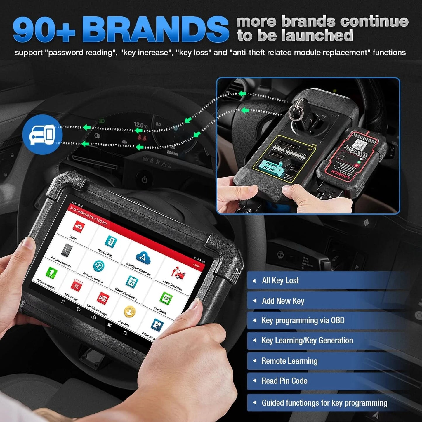 USA EU Lager LAUNCH X431 IMMO ELITE OBD2 Diagnosegerät Autoschlüsselfräsmaschinen mit Programmiergerät für alle Schlüssel verloren
