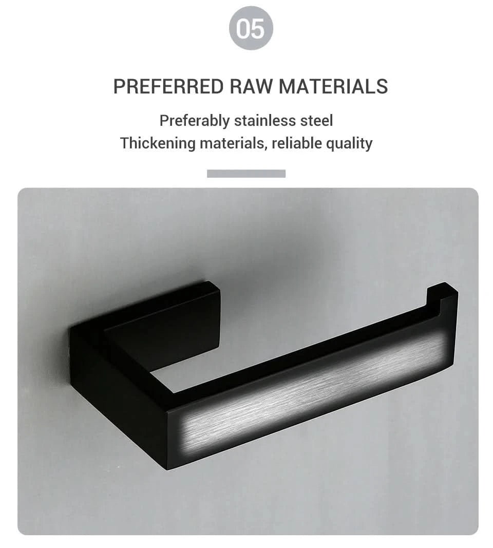 Stainless Steel Black Wall Mounted Screw Hook Paper Holder Towel/ Tissue Holder Towel Bar Bathroom Accessories