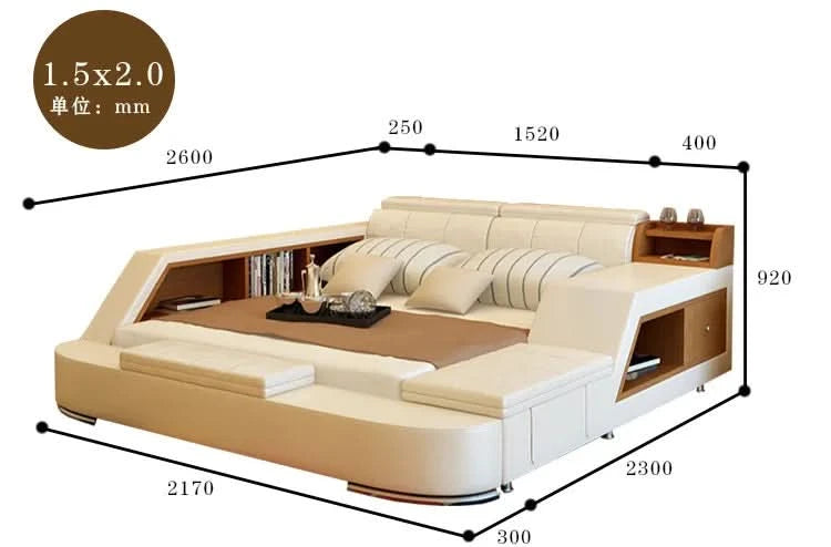 real Genuine leather bed frame Modern Soft Beds with storage Home Bedroom Furniture cama muebles de dormitorio / camas quarto