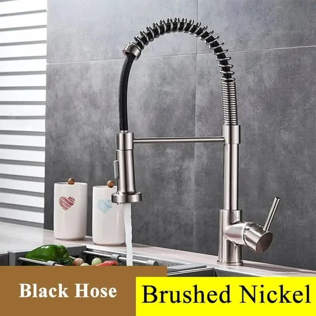 Küchenarmatur aus gebürstetem Nickel mit Ausziehbrause, Heiß- und Kaltwasserhahn, Messing, drehbar, Küchenmischbatterie, Wasserhahn
