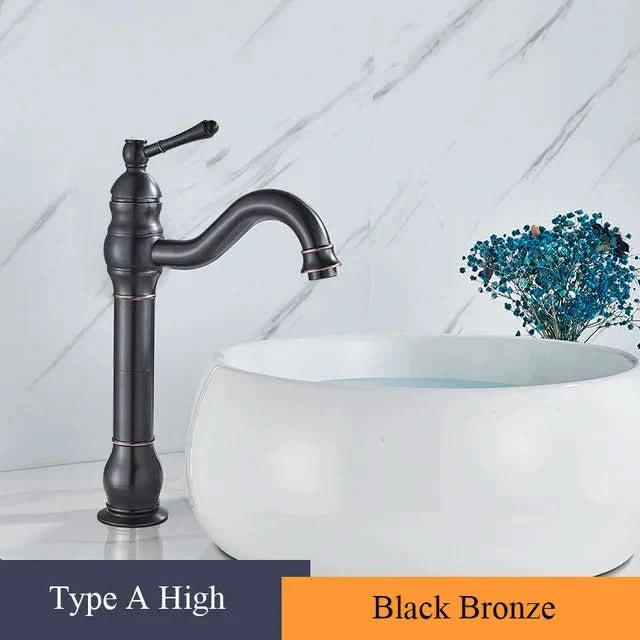 Bathroom Basin Sink Faucet Mixer Tap Single Handle Single Hole Brass Hot/Cold Water Palace Style Deck Mount Retro Faucet