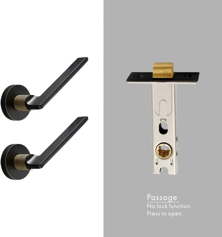 Dooroom Messing Türdrücker, geräuschlos, Schwarz-Gold, für Schlafzimmer, Badezimmer, Holztür, Schloss-Set, Blindgriffknauf