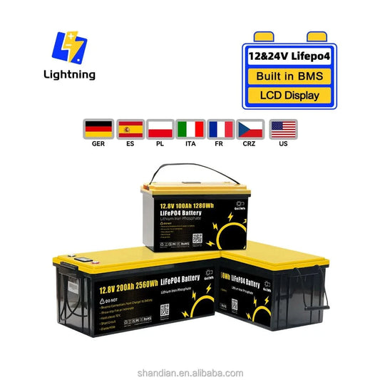 Manufacturer Wholesale GoKWh 12V 12.8V 100Ah Battery Pack 50A 100A 200Ah Lithium Ion Solar LCD RV Home Boat Ship Storage Energy