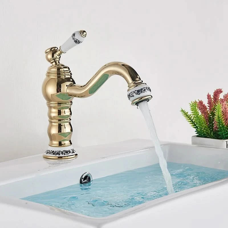 Bathroom Basin Sink Faucet Mixer Tap Single Handle Single Hole Brass Hot/Cold Water Palace Style Deck Mount Retro Faucet