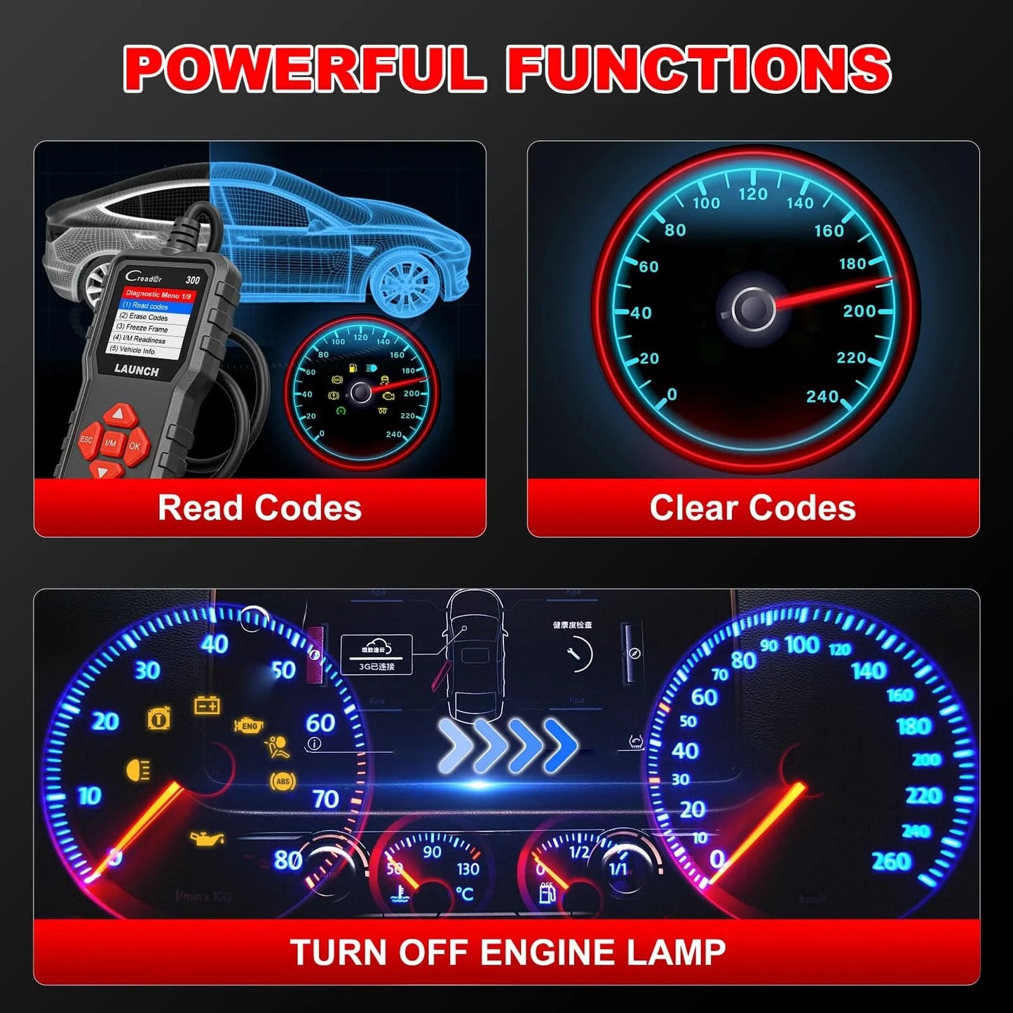 2026 LAUNCH Creader Elite CR300 Universal Car Diagnosis OBD2 Scanner Engine Error Code Reader