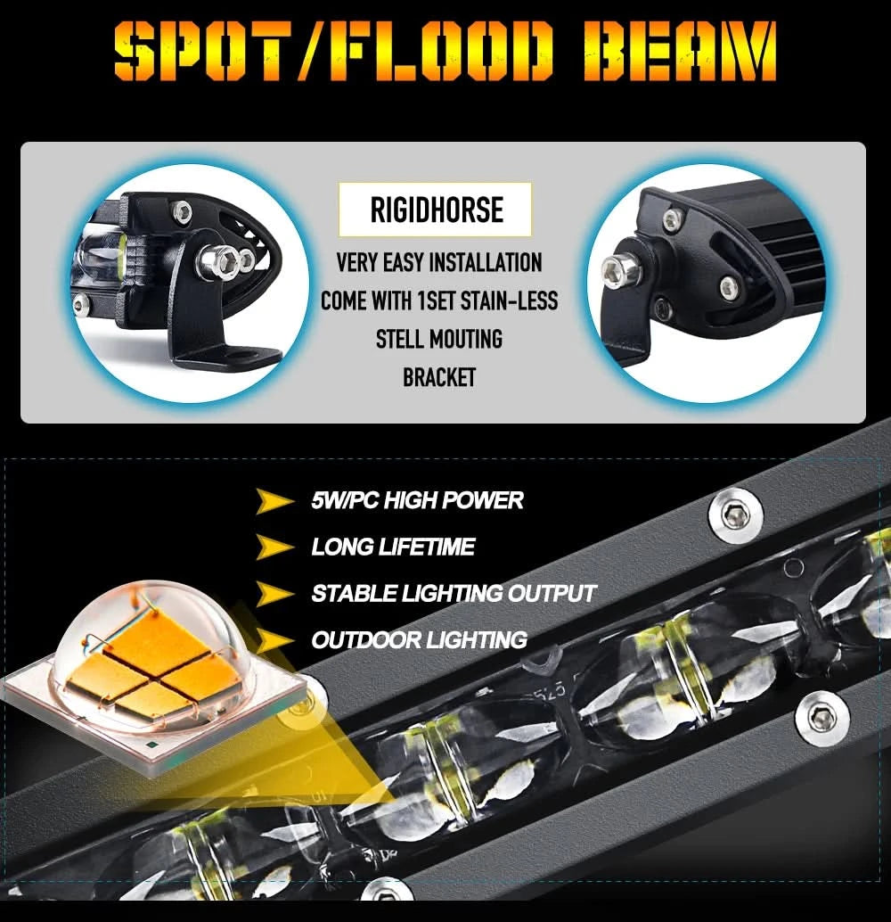 CO LIGHT 50 inch 240W Slim LED Light Bar Single Row Spot Flood Combo Beam Offroad Led Work Light 12V 24V for ATV SUV Lada Boat