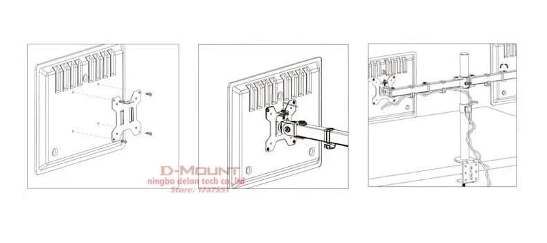 D-MOUNT MS02 9.9kg pro Kopf voll bewegliche 360° drehbare Halterung für zwei 10"-27" Monitore, Tischhalterung, langer Arm mit Klemme und Kabeldurchführung