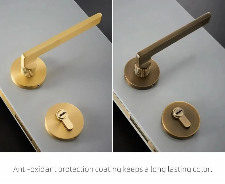 Dooroom Messing Türdrücker, geräuschlos, Schwarz-Gold, für Schlafzimmer, Badezimmer, Holztür, Schloss-Set, Blindgriffknauf