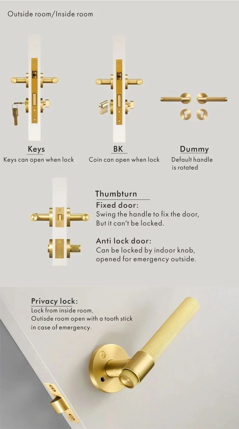 Dooroom Messing Türdrücker, geräuschlos, Schwarz-Gold, für Schlafzimmer, Badezimmer, Holztür, Schloss-Set, Blindgriffknauf