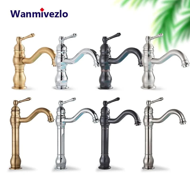 Bathroom Basin Sink Faucet Mixer Tap Single Handle Single Hole Brass Hot/Cold Water Palace Style Deck Mount Retro Faucet