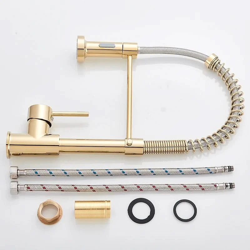Küchenarmatur aus gebürstetem Nickel mit Ausziehbrause, Heiß- und Kaltwasserhahn, Messing, drehbar, Küchenmischbatterie, Wasserhahn
