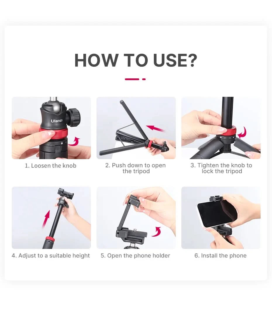 Ulanzi MT-44 ausziehbares Vlog Live-Streaming Stativ mit Handyhalterung 42 Zoll für DSLR SLR Kamera GoPro Smartphone
