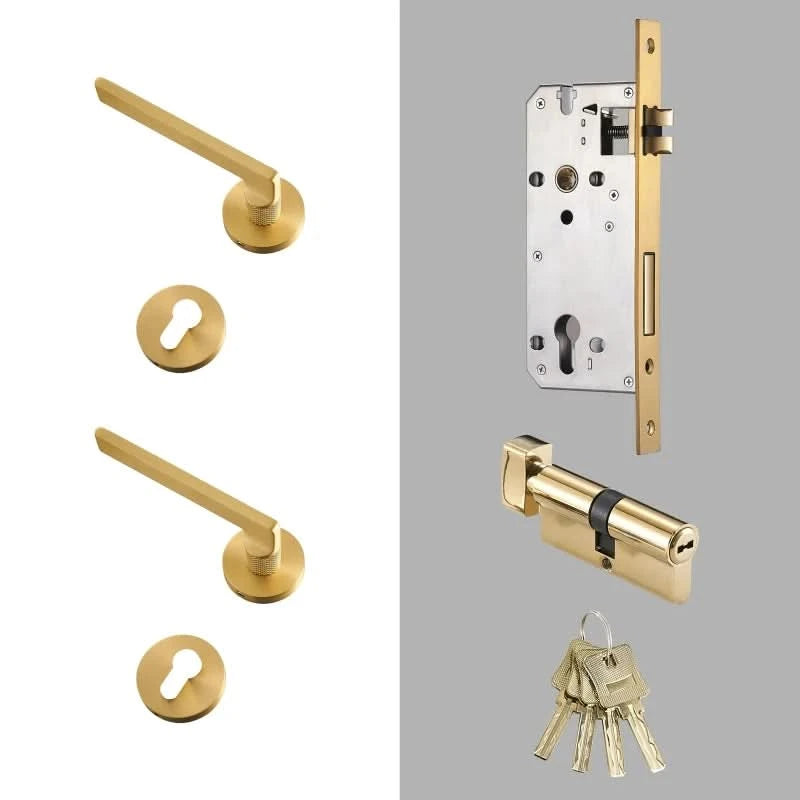 Dooroom Messing Türdrücker, geräuschlos, Schwarz-Gold, für Schlafzimmer, Badezimmer, Holztür, Schloss-Set, Blindgriffknauf