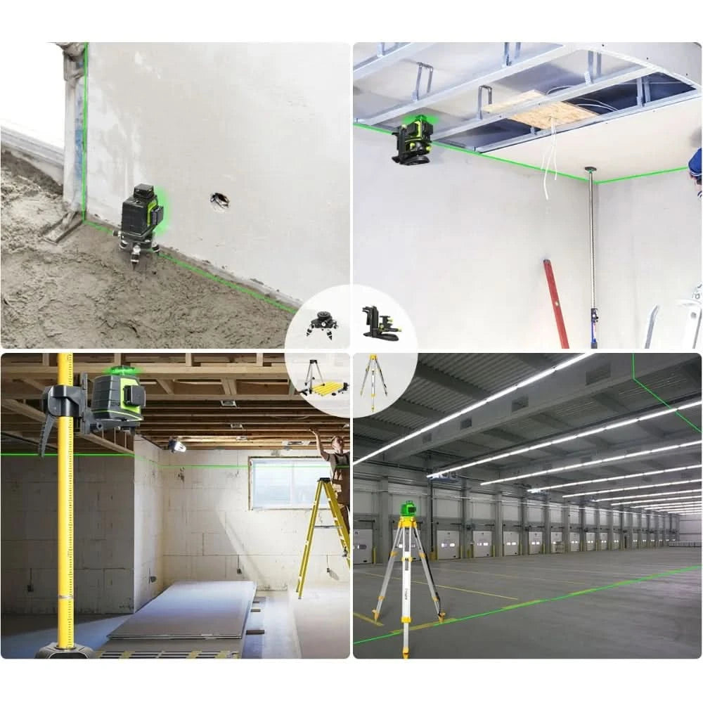Huepar 12 Lines 3D Cross Line Laser Level Kit Osram Self-Leveling Green Beam 360° Vertical Horizontal With Laser Receiver Tripod